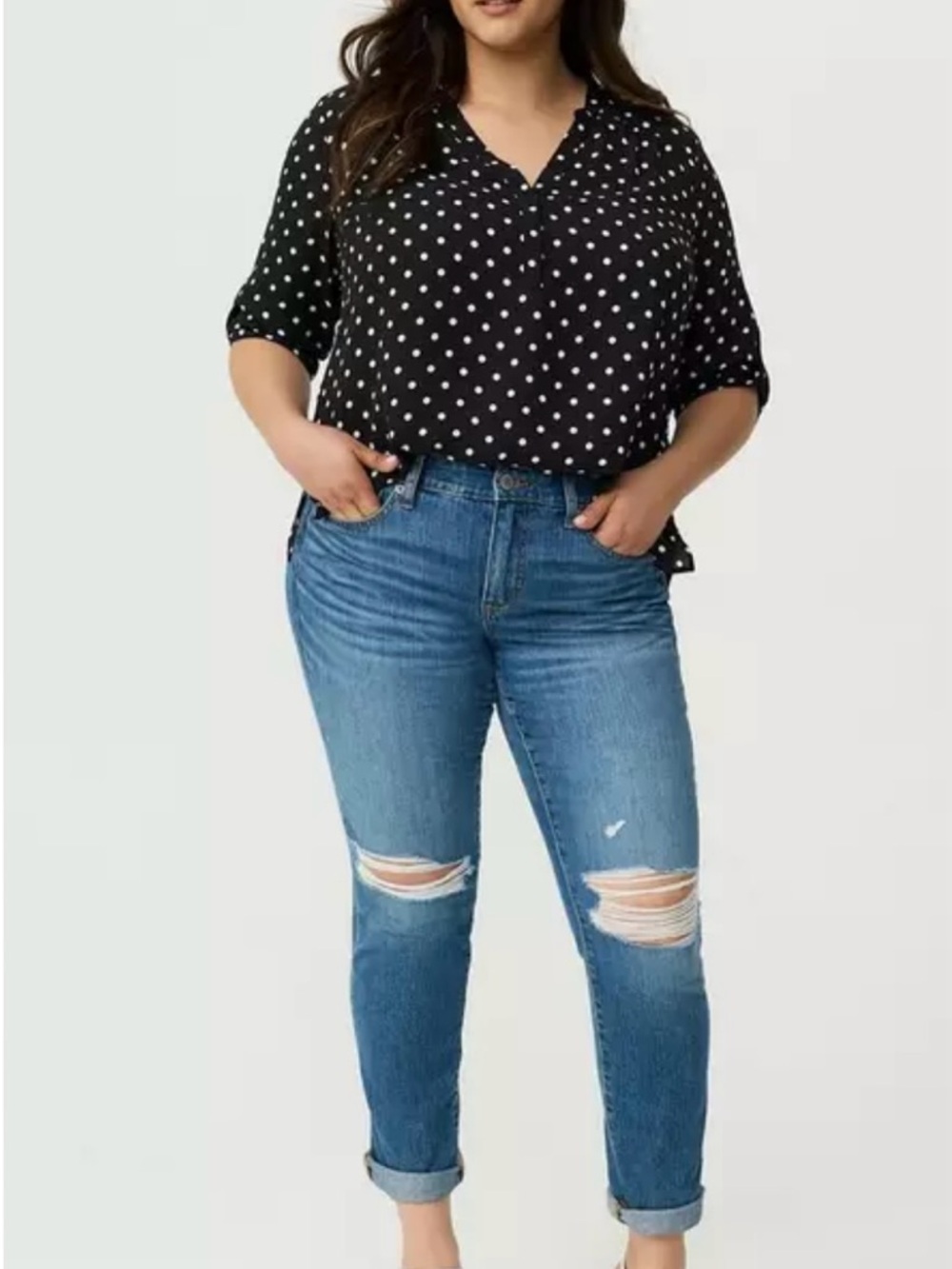 Torrid Harper Georgette Woman’s Blouse Top Size 1 Black White Polka Dots
